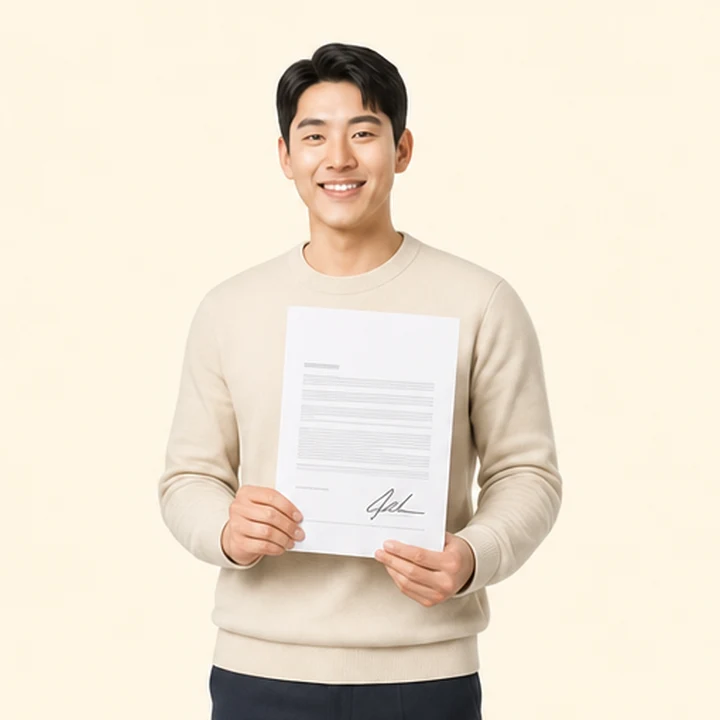 저신용 중고차 장기렌트 서면 견적서를 들고 있는 고객